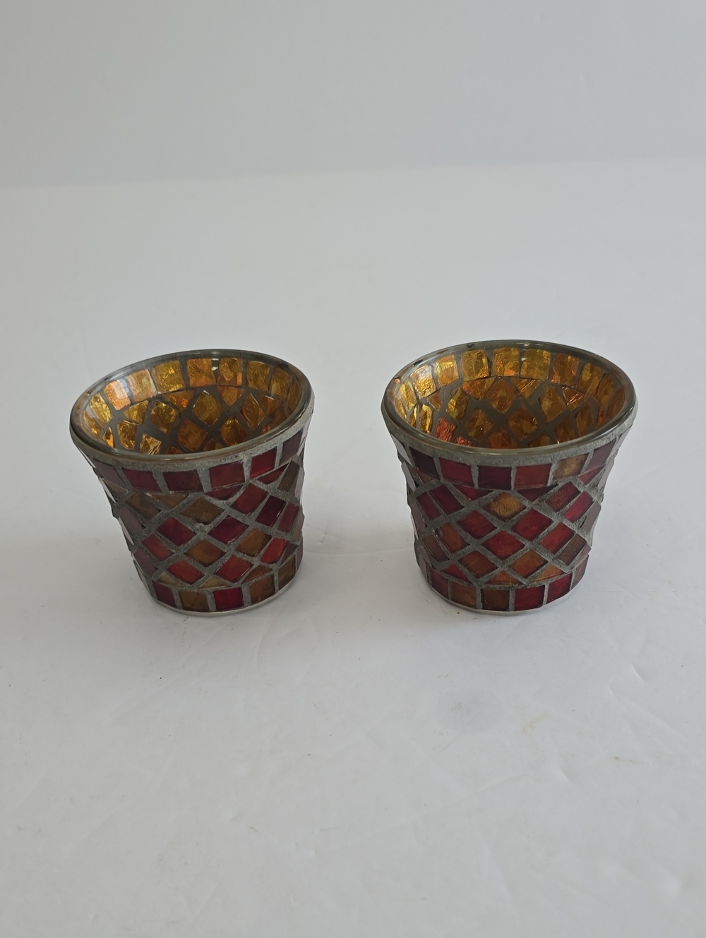 NWT Yankee Candle Co. Set Of 2 Votive Mosaic Red Gold Candleholders